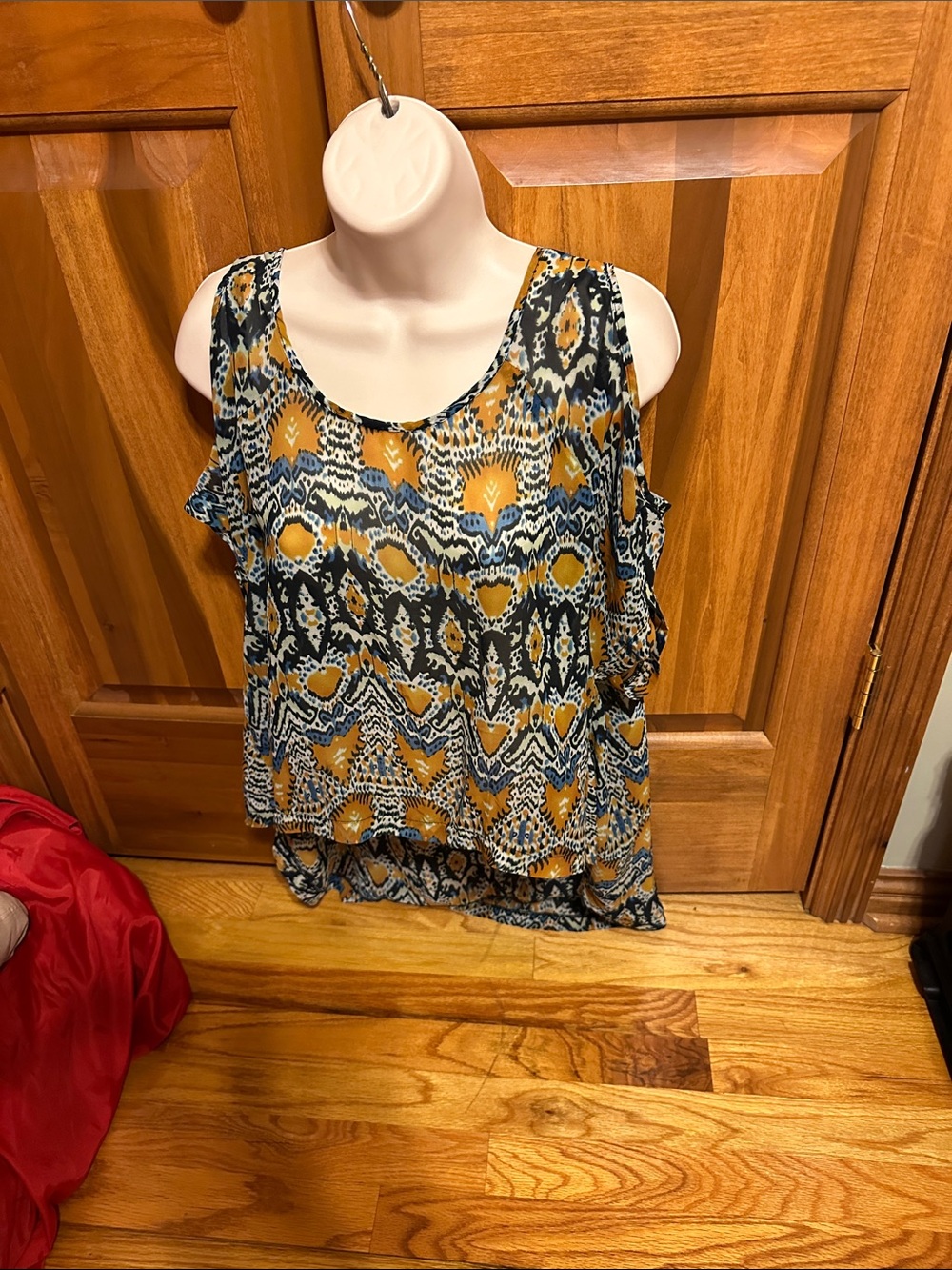 Sleeveless Printed Ruffle-Trim Tank Top - Mustard & Navy